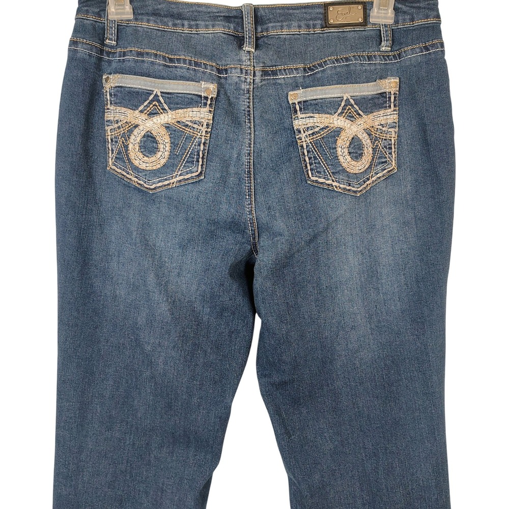 Earl Jean Womens 14 Straight Leg Cropped Jeans Blue‎ Embroidered Pockets Stretch